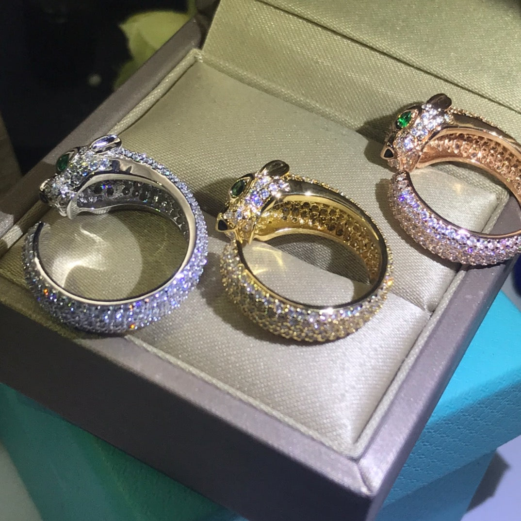 1:1 Cartier full diamond panther head couple ring