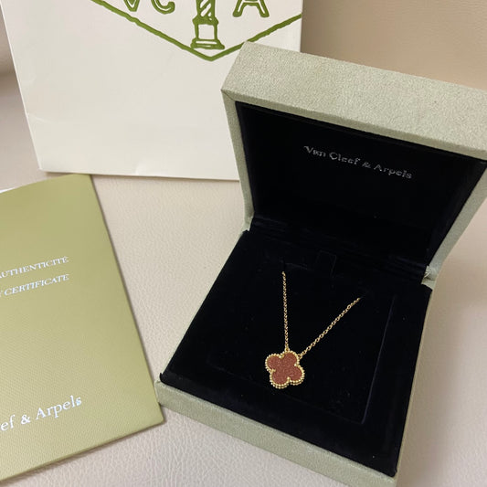 1:1 Van Cleef & Arpels red gold sand four-leaf clover necklace