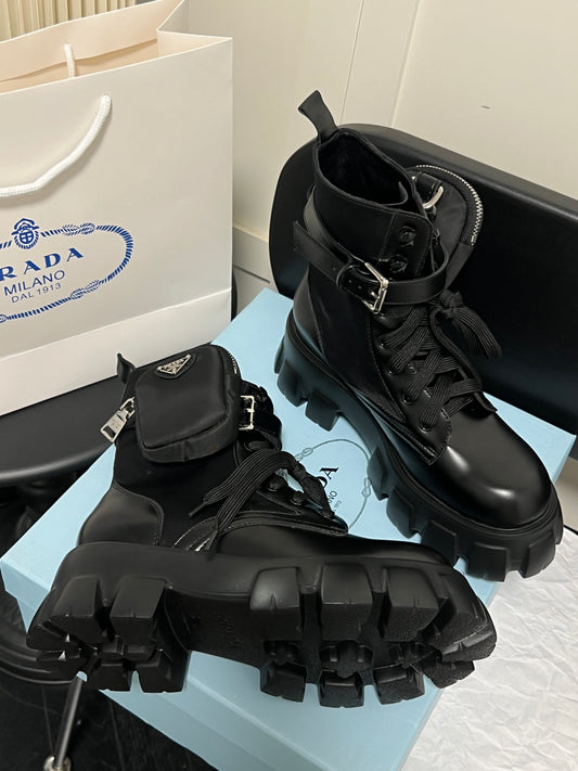1:1 Prada Lace-up Ankle Boots