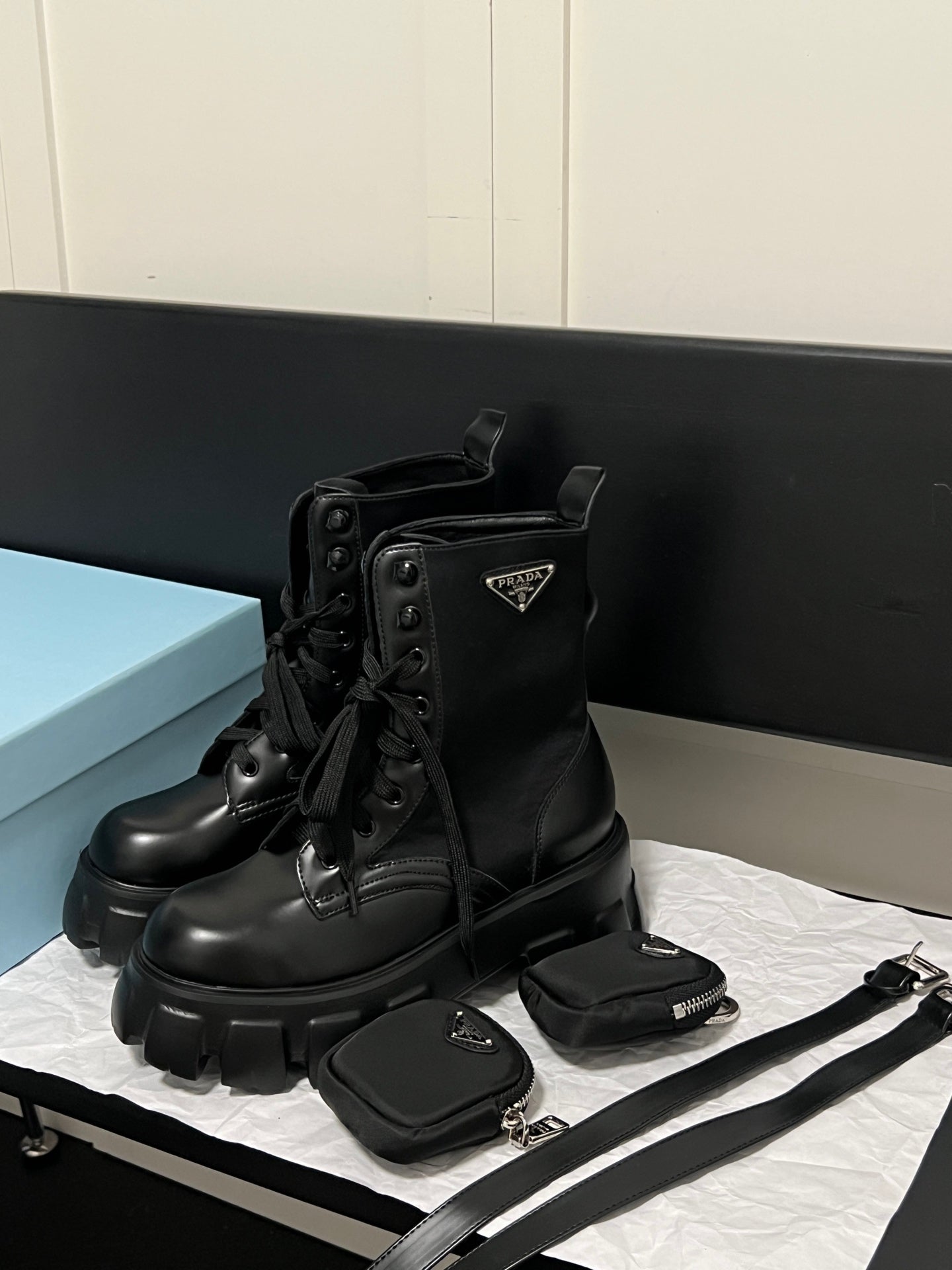 1:1 Prada Lace-up Ankle Boots