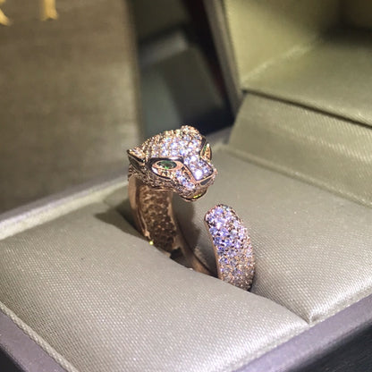 1:1 Cartier full diamond panther head couple ring