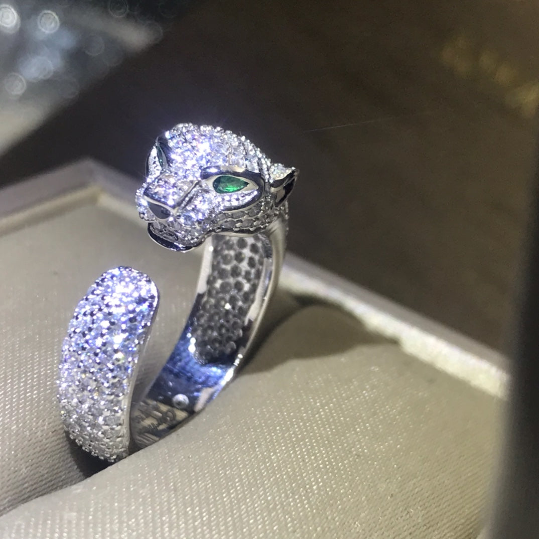 1:1 Cartier full diamond panther head couple ring
