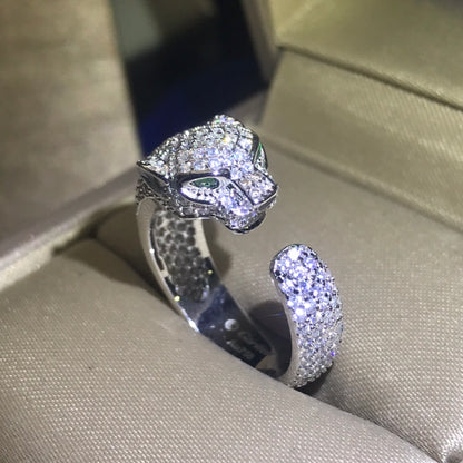 1:1 Cartier full diamond panther head couple ring