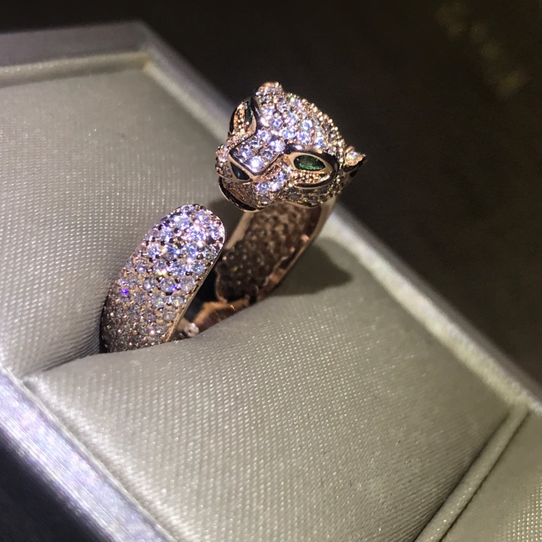1:1 Cartier full diamond panther head couple ring