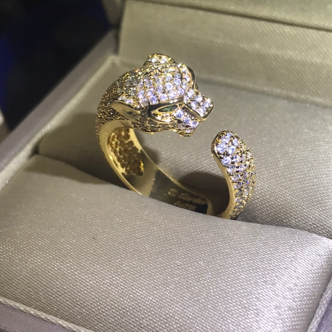 1:1 Cartier full diamond panther head couple ring
