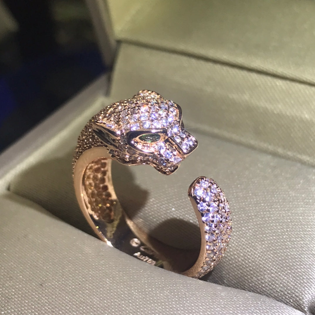 1:1 Cartier full diamond panther head couple ring