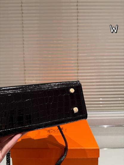 1:1 Hermes Kelly 25 Crocodile cowhide leather