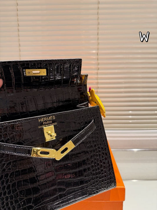 1:1 Hermes Kelly 25 Crocodile cowhide leather