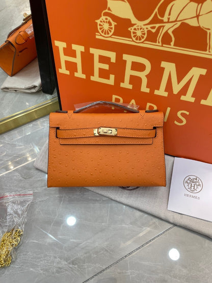 1:1 Hermes Kelly Pochette Ostrich leather