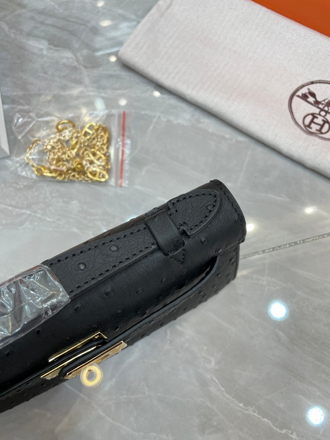 1:1 Hermes Kelly Pochette Ostrich leather