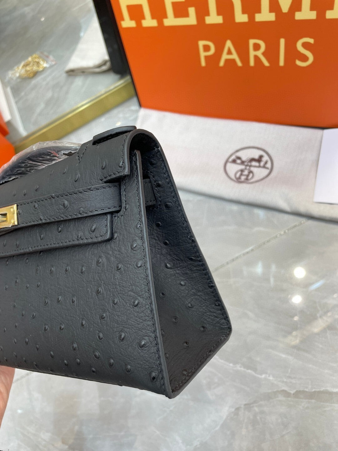 1:1 Hermes Kelly Pochette Ostrich leather