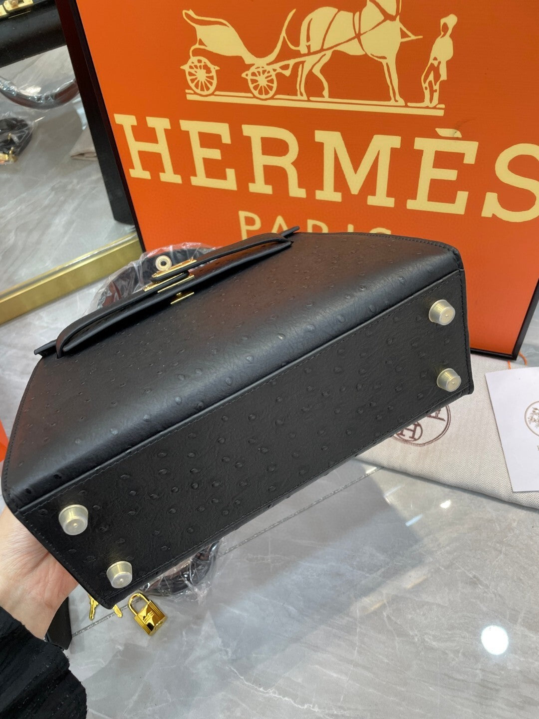 1:1 Hermes Kelly 25 Ostrich pattern