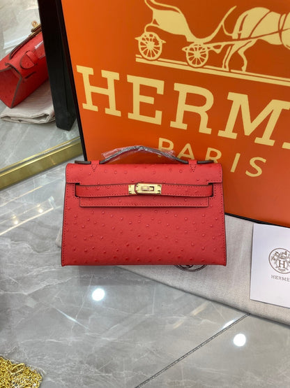 1:1 Hermes Kelly Pochette Ostrich leather