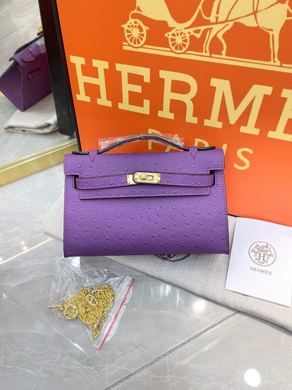 1:1 Hermes Kelly Pochette Ostrich leather