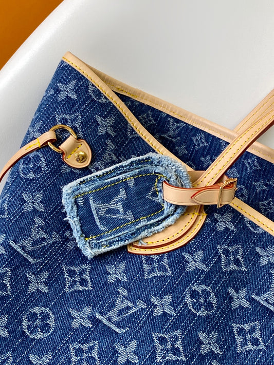 Top-tier Engrave Denim monogram Neverfull MM