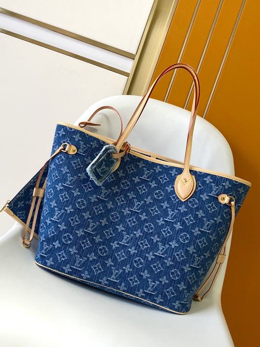 Top-tier Engrave Denim monogram Neverfull MM