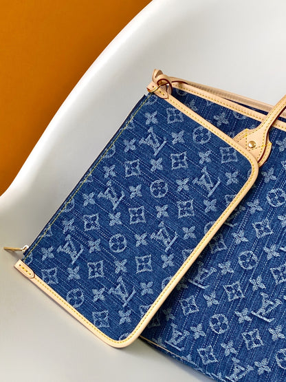 Top-tier Engrave Denim monogram Neverfull MM