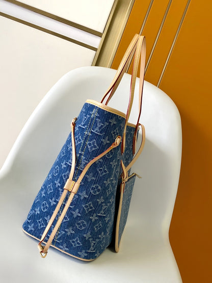 Top-tier Engrave Denim monogram Neverfull MM