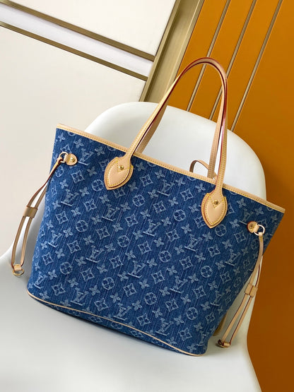 Top-tier Engrave Denim monogram Neverfull MM