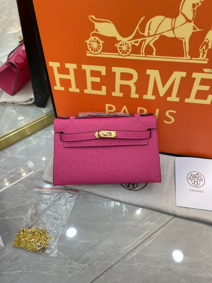 1:1 Hermes Kelly Pochette Ostrich leather