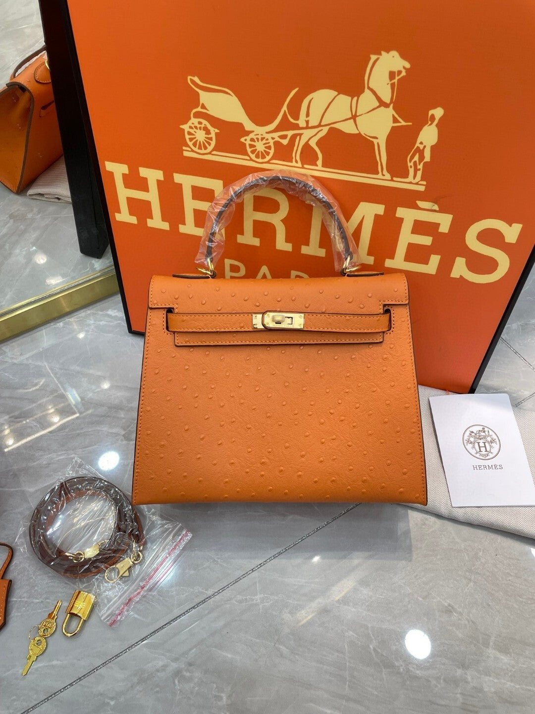 1:1 Hermes Kelly 25 Ostrich pattern