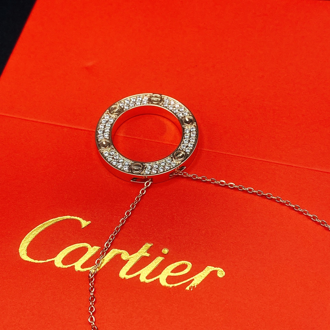 1:1 Cartier Gold Full-diamond Big Cake Necklace