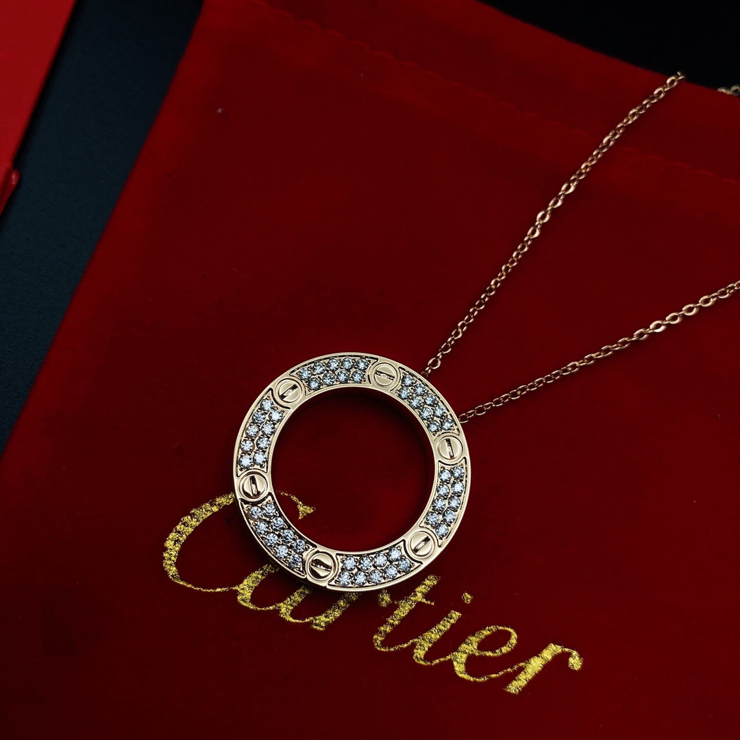 1:1 Cartier Gold Full-diamond Big Cake Necklace