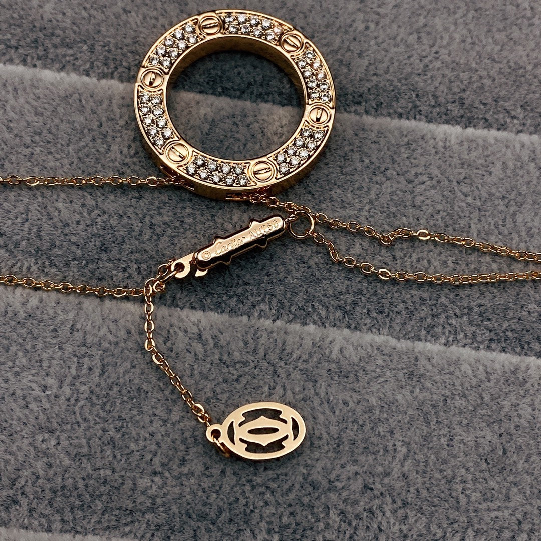 1:1 Cartier Gold Full-diamond Big Cake Necklace