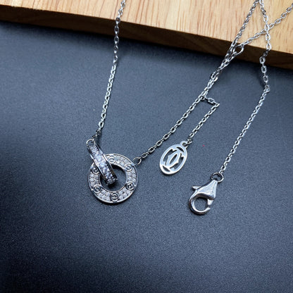 1:1 Cartier White gold Iove Double Ring Full Diamond Necklace