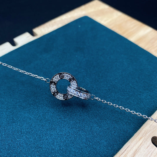 1:1 Cartier White gold Iove Double Ring Full Diamond Necklace