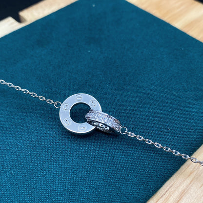 1:1 Cartier White gold Iove Double Ring Full Diamond Necklace