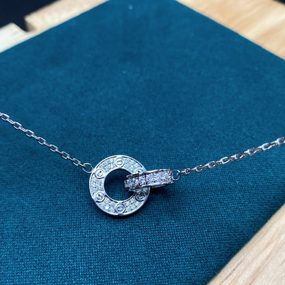 1:1 Cartier White gold Iove Double Ring Full Diamond Necklace