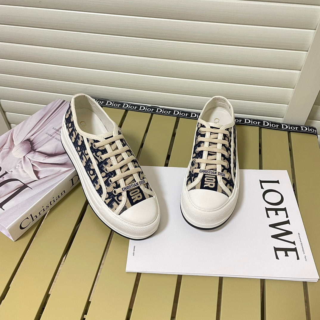 1:1 Dior platform embroidered canvas sneakers