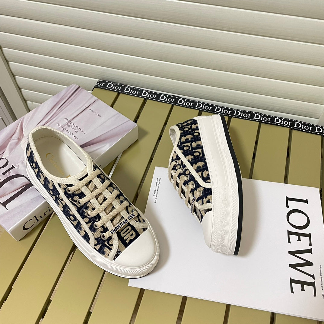 1:1 Dior platform embroidered canvas sneakers