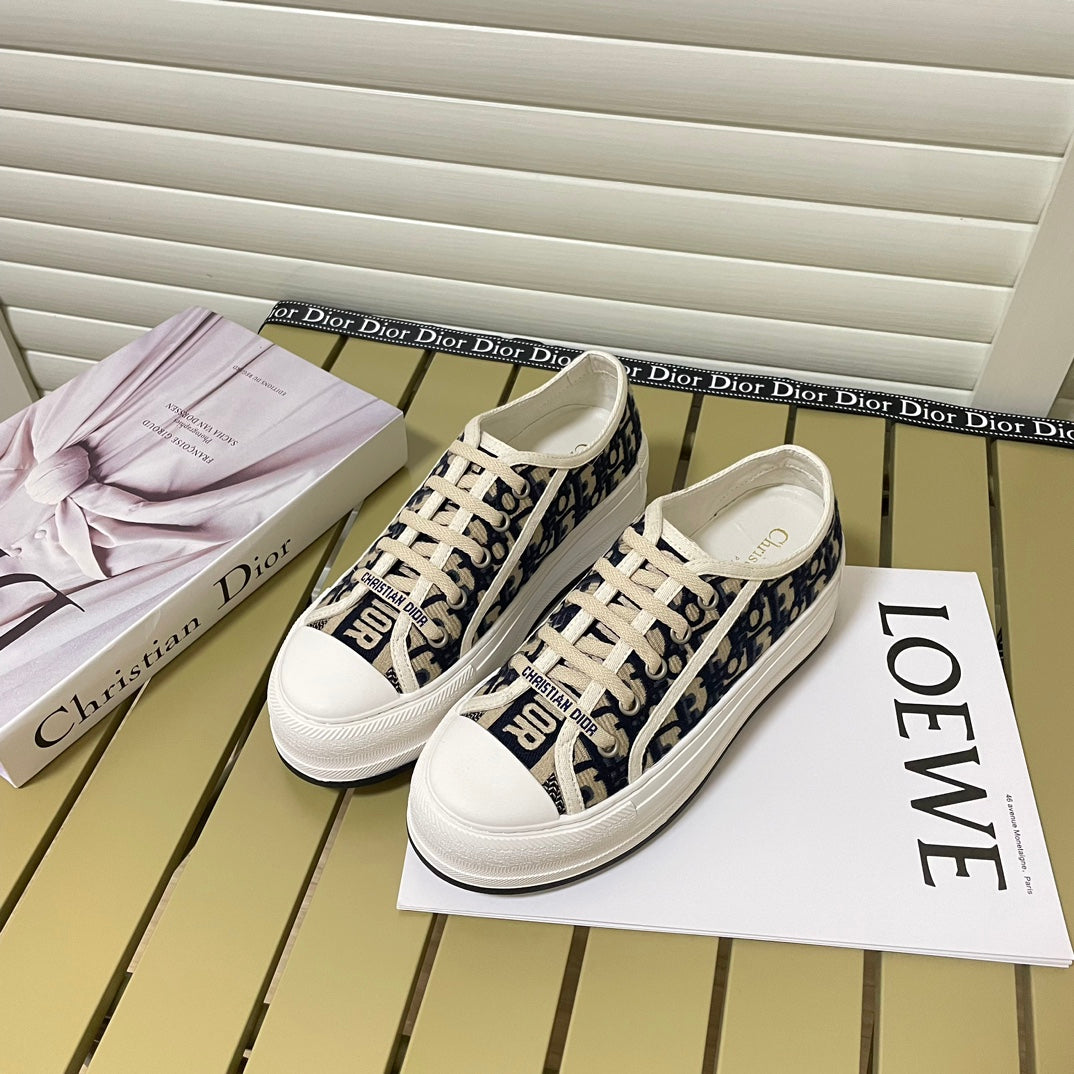 1:1 Dior platform embroidered canvas sneakers