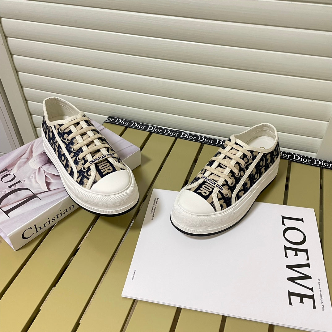 1:1 Dior platform embroidered canvas sneakers