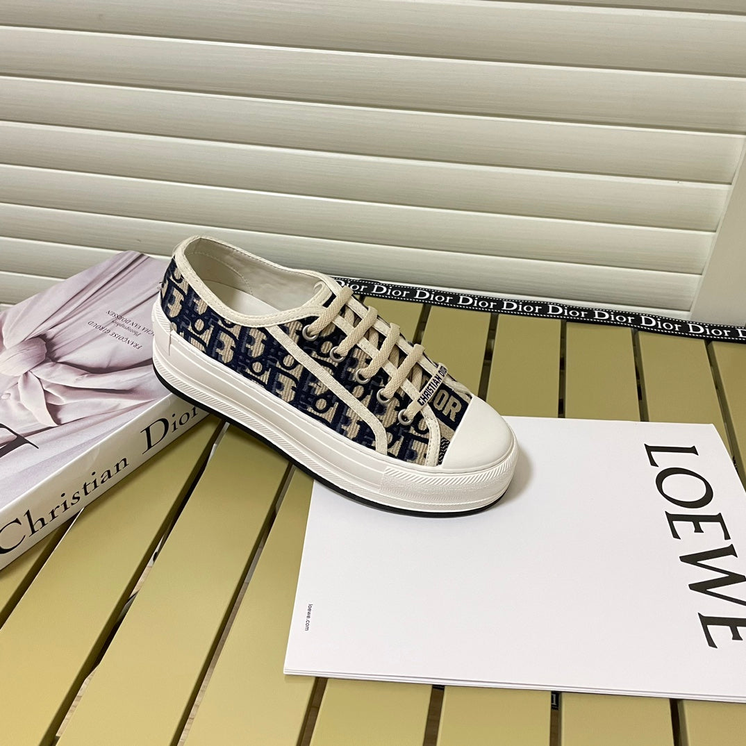 1:1 Dior platform embroidered canvas sneakers