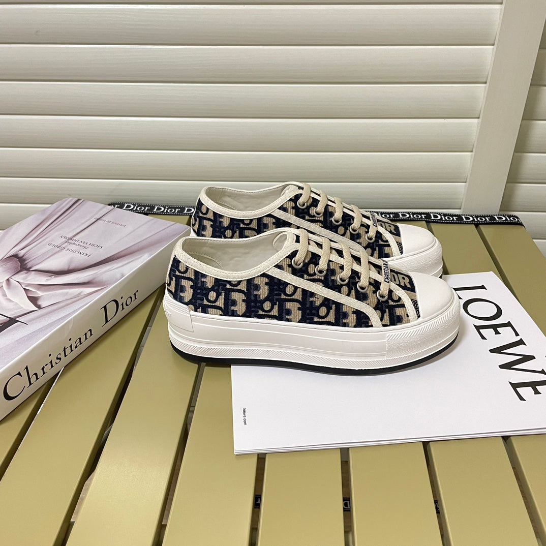 1:1 Dior platform embroidered canvas sneakers