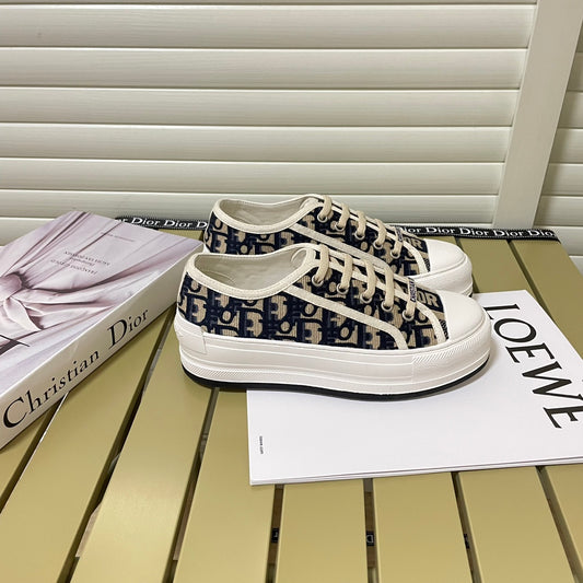 1:1 Dior platform embroidered canvas sneakers