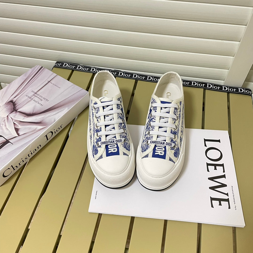 1:1 Dior platform embroidered canvas sneakers