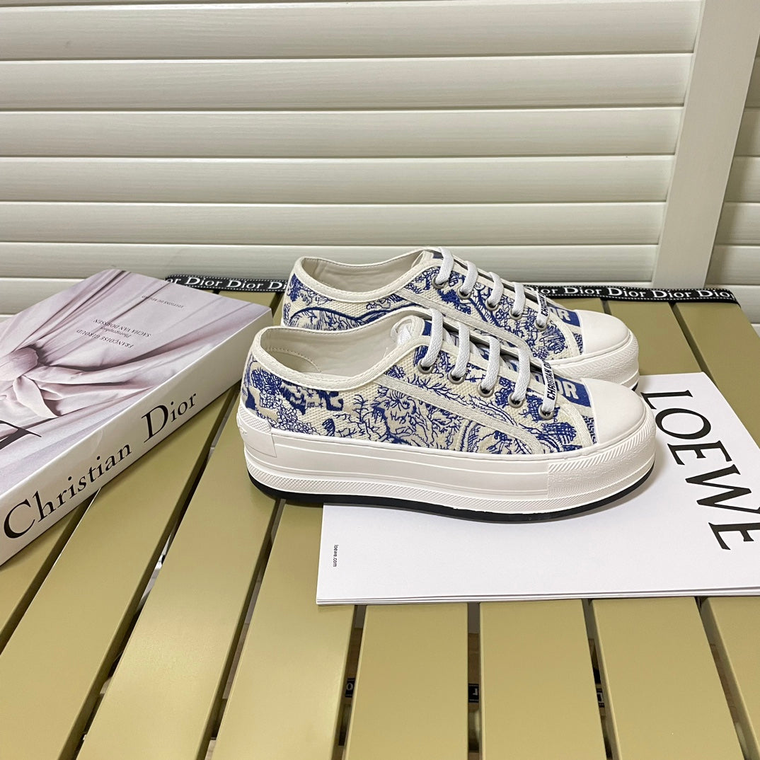 1:1 Dior platform embroidered canvas sneakers
