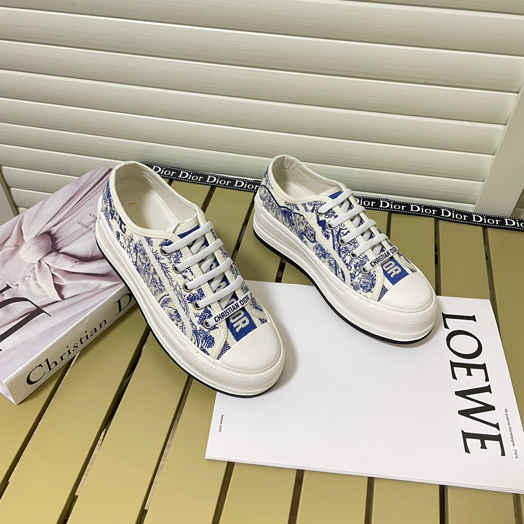 1:1 Dior platform embroidered canvas sneakers