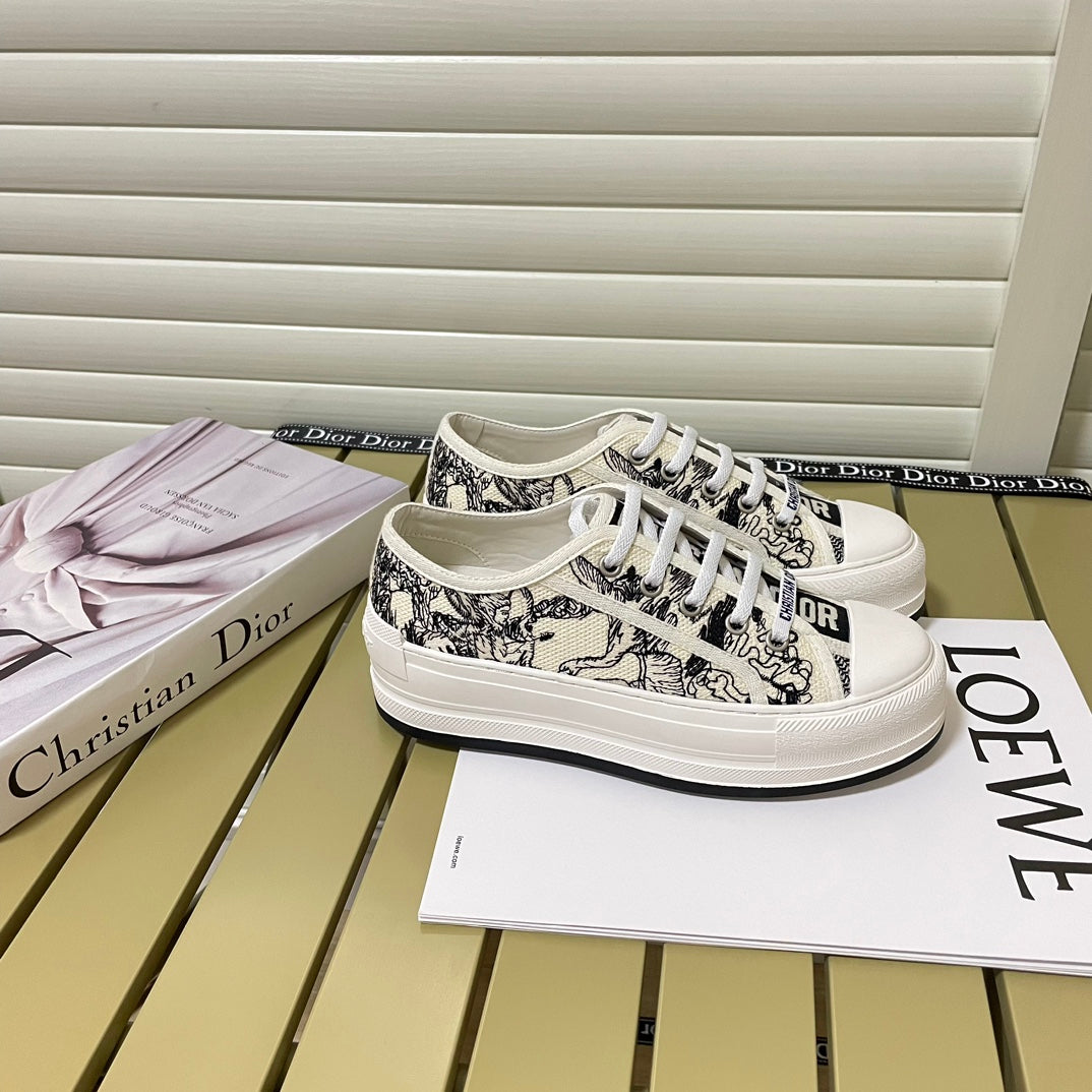 1:1 Dior platform embroidered canvas sneakers