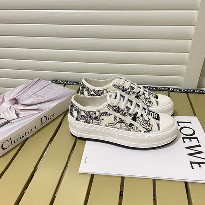 1:1 Dior platform embroidered canvas sneakers