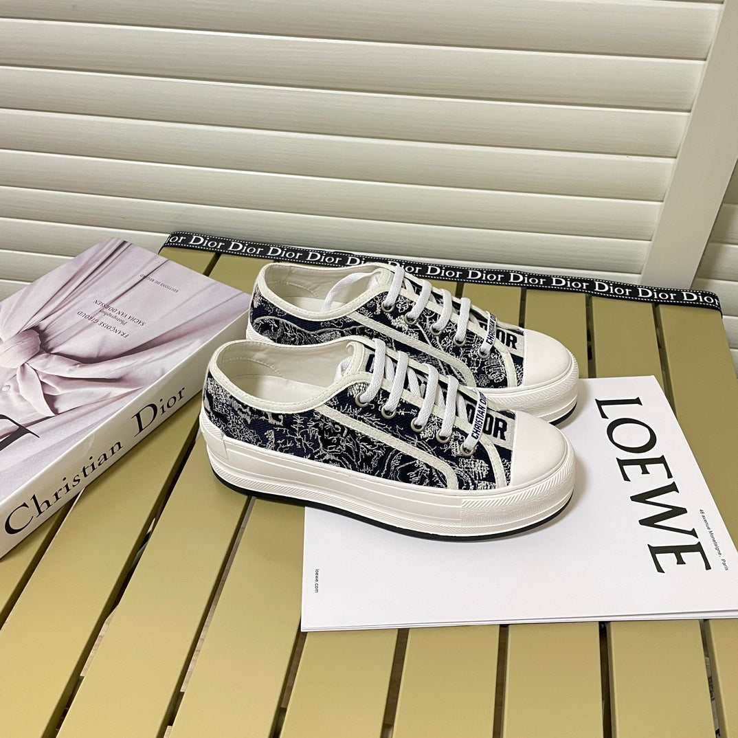 1:1 Dior platform embroidered canvas sneakers