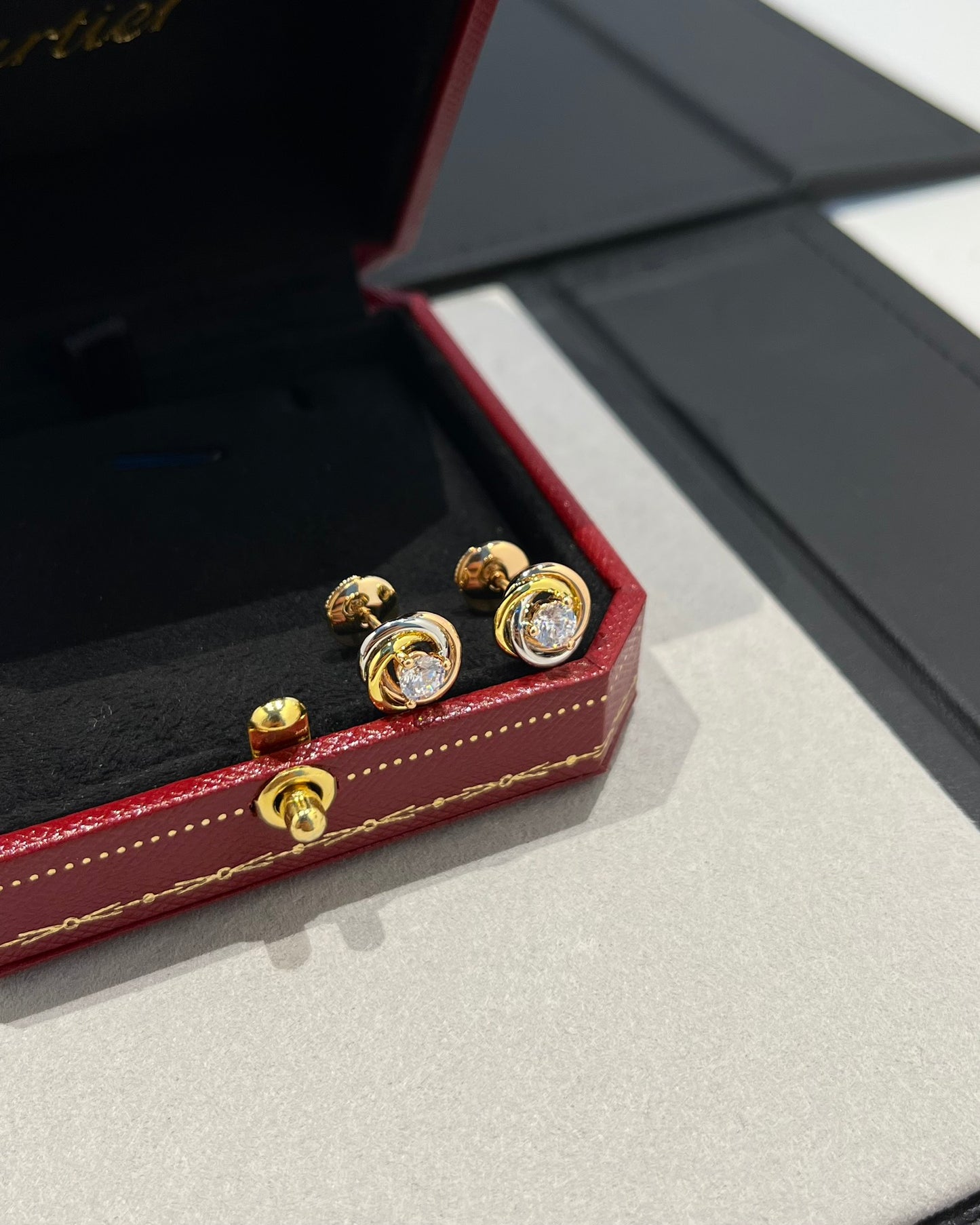 1:1 Cartier Triple Ring Diamond Stud Earrings