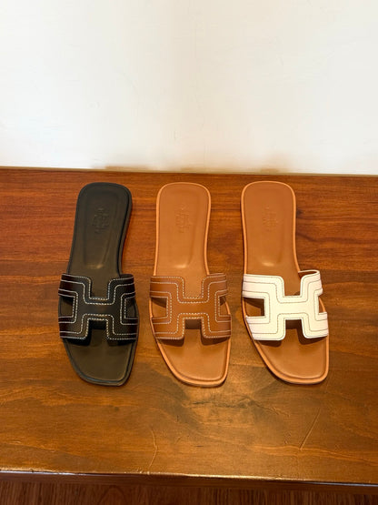 1:1 Hermes Embroidered H-Shaped Slippers