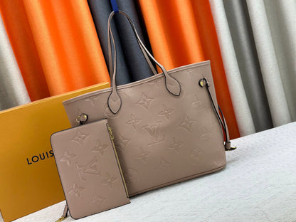 Top-tier Beige Emboss Monogram Neverfull MM