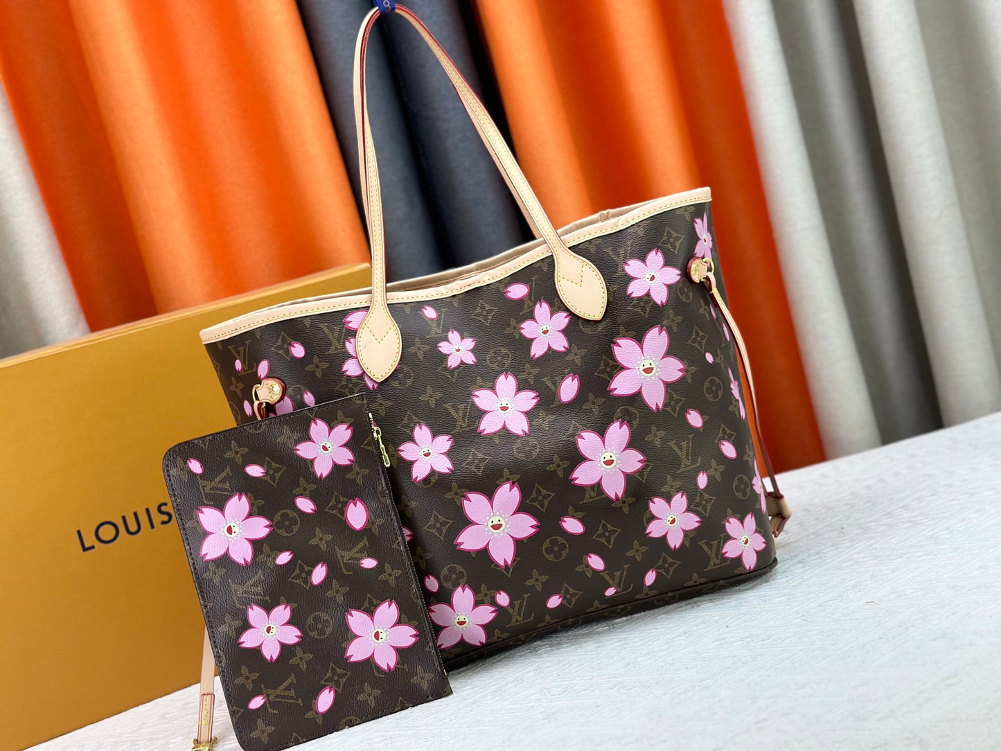 Original quality Takashi Murakami's classic cherry blossom monogram Neverfull
