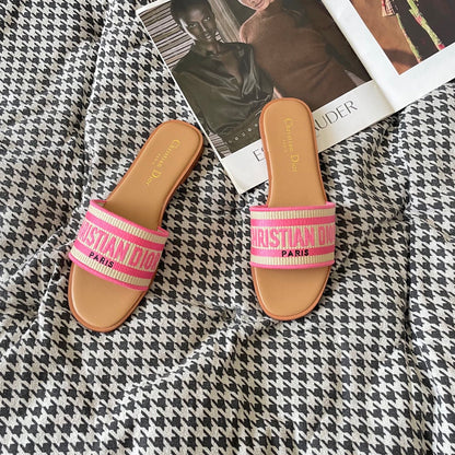 1:1 Dior embroidered flat sandals